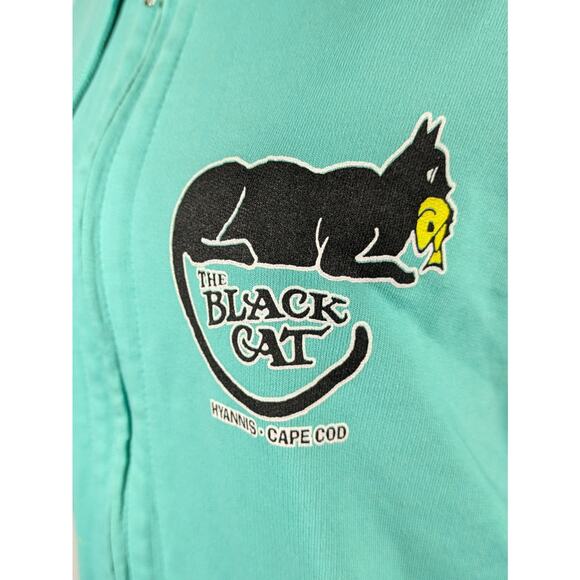 Austins Womens Medium Hoodie Zip Black Cat Tavern Cape Cod Teal Lightweight Top - Picture 7 of 13